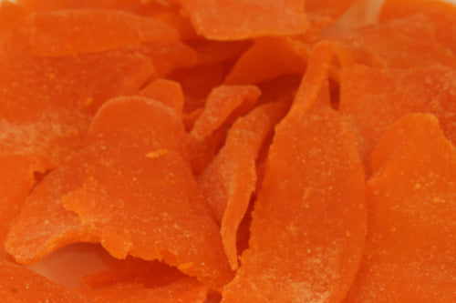 Sun dried candied mangoe slices.