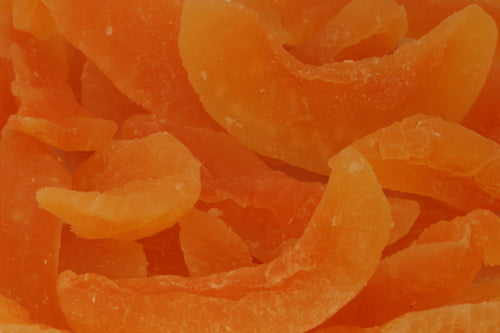 Sun dried candied cantaloupe spears.