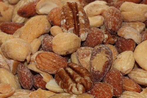 Roasted and salted pecans, walnuts, almonds, cashews, and peanuts.