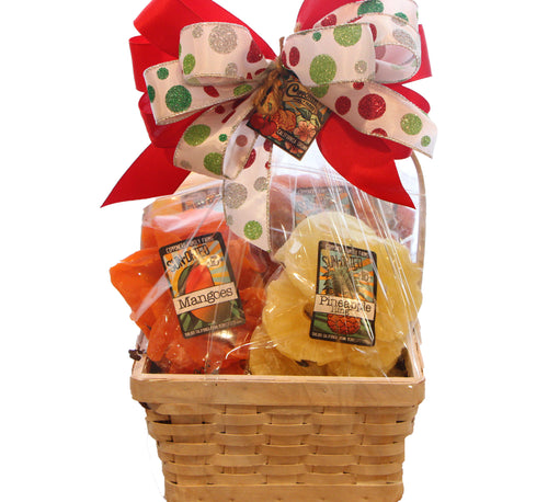 A christmas basket full of all of our exotic dried fruits.
