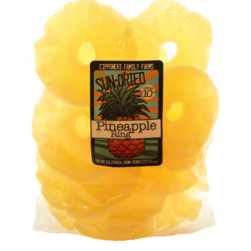 Sun dried candied pineapple rings.