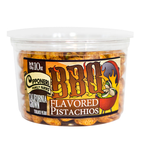 Pistachios roasted in a bbq seasoning.