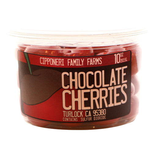 Cherries covered in a sweet milk chocolate confection.