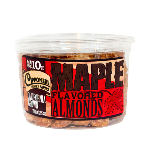 Our premium almonds covered in maple syrup.
