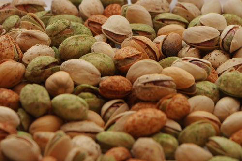 A medley of our popular seasoned pistachios.