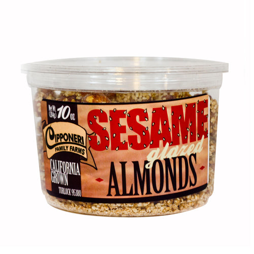 Our premium almonds coated in a honey sesame coating.
